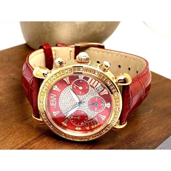 JBW Women's Watch JB6210LW Diamond Quartz Chronograph Rose Gold Red Leat… - Picture 9 of 15